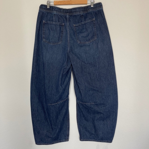 Old Navy Jeans Women's L Blue Barrel Baggy High Rise Dark Wash Pull On - Picture 4 of 11